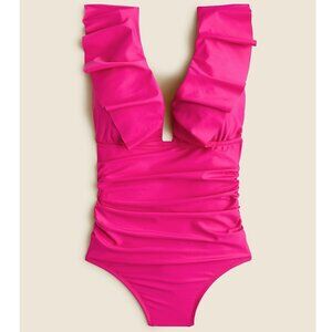 NWT J. CREW RUCHED V-NECK ONE PIECE SWIMSUIT RADIANT FUCHSIA BP222 MSRP $118